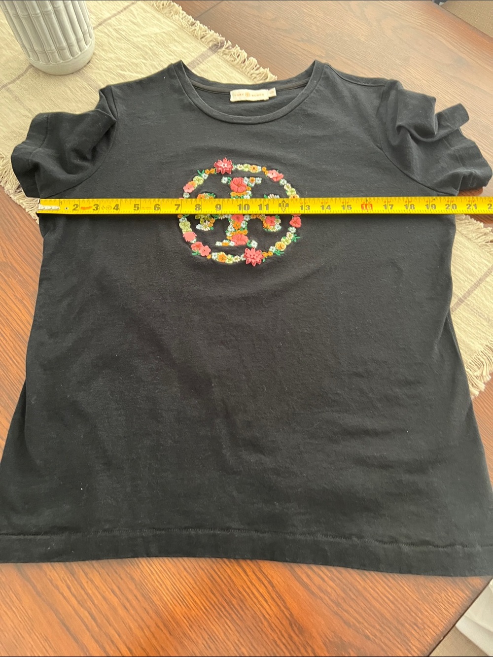 Tory Burch Black Short-Sleeve Tee with Colorful Floral Logo - Picture 8 of 11